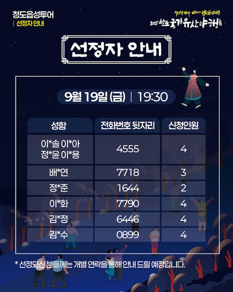 사전접수 선정자 명단