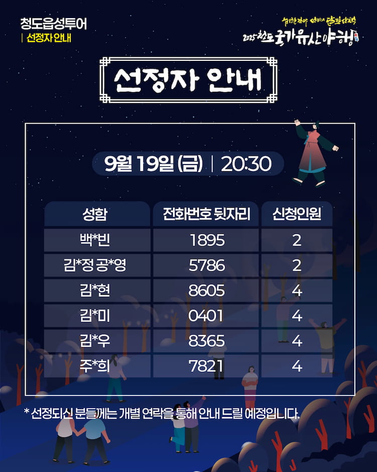 사전접수 선정자 명단